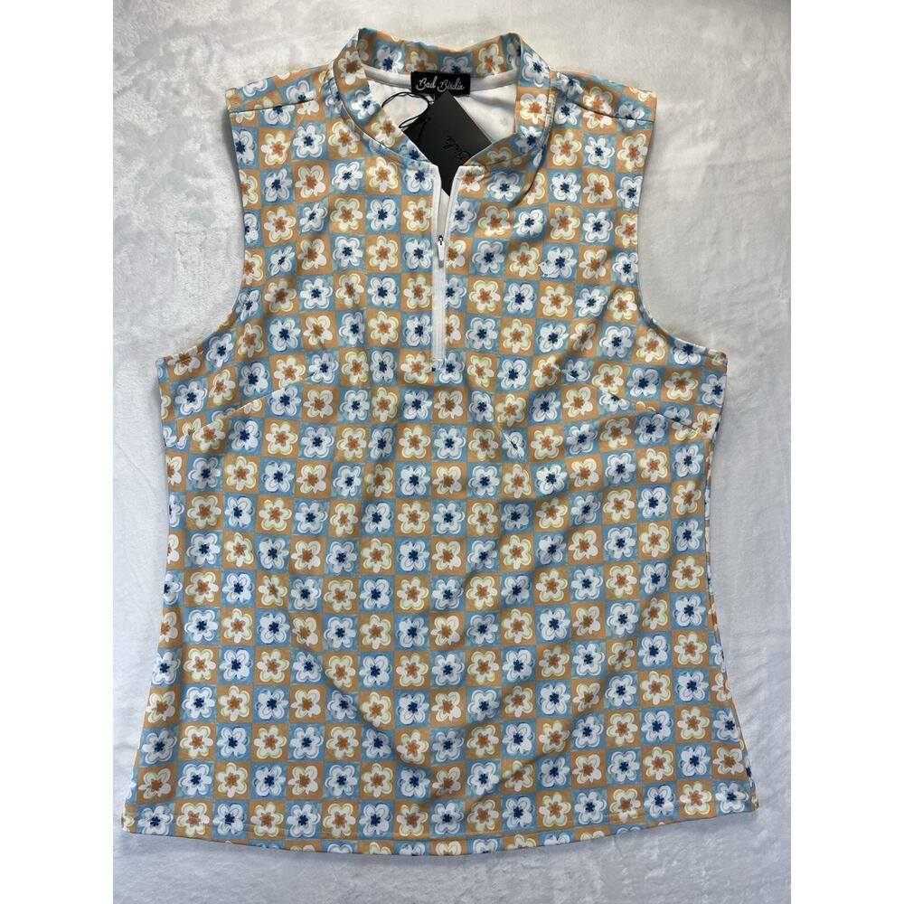 BAD BIRDIE Women's Size XL Flower Power Sleeveless Blade Polo Shirt Golf Tennis